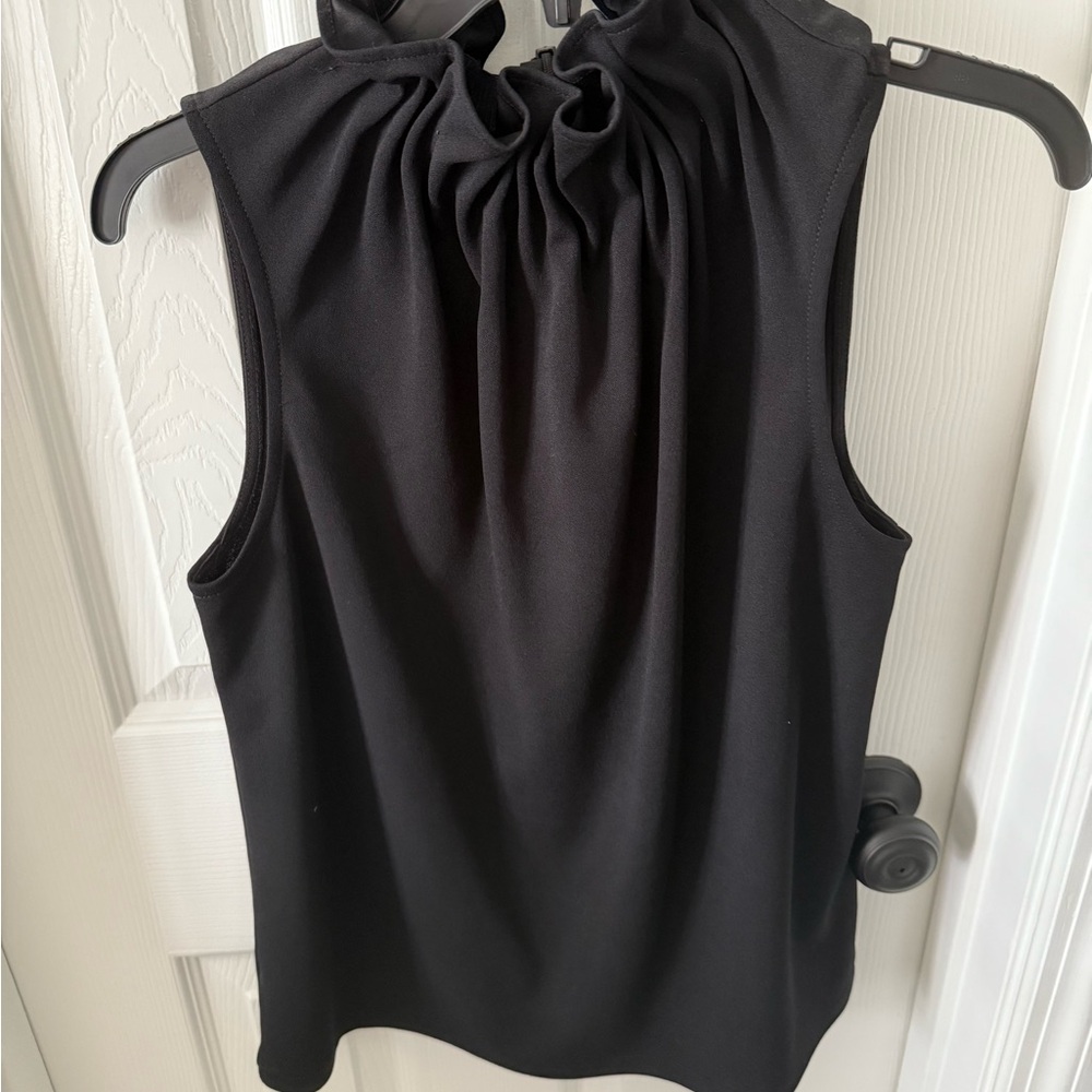 Ann Taylor Factory Black Gathered Neck Blouse